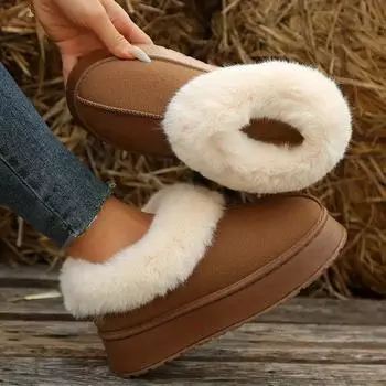 Теплые плюшевые осенние эстетичные зимние ботинки с шерстяной подкладкой, зимние теплые носимые зимние ботинки, удобные плоские нескользящие легкие 36-37 коричневый