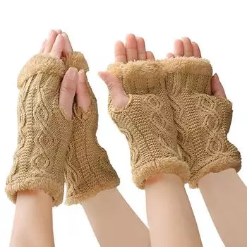 Теплые плюшевые перчатки, утепленные трикотажные перчатки, защита запястий, осенние и зимние, открытые шерстяные накладные рукава с пальцами
