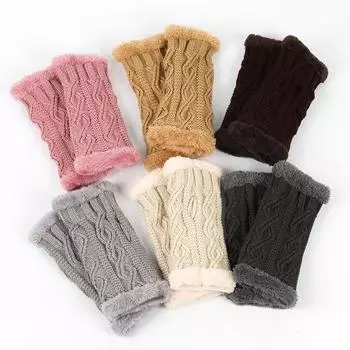 Теплые плюшевые перчатки, утепленные трикотажные перчатки, защита запястий, осенние и зимние, открытые шерстяные накладные рукава с пальцами