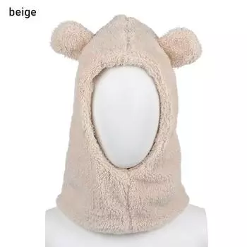 Теплые плюшевые ветрозащитные зимние шапки с ушками, шапки-бини, шапка с медвежьими ушками бежевый
