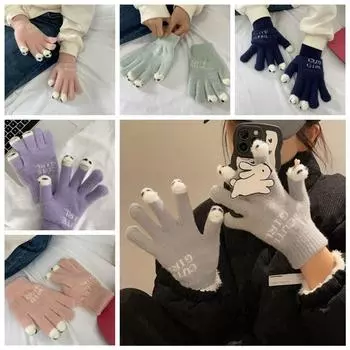 Теплые плюшевые вязаные перчатки, милые бархатные перчатки, милые пушистые варежки для мужчин бежевый