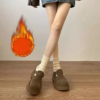 Теплые плюшевые женские туфли Мэри Джейн, модные неглубокие туфли без застежек на платформе и толстом каблуке из хлопка на осень-зиму 35 верблюд