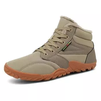 Теплые плюшевые зимние ботинки для мужчин, большой размер 38-47, зимние ботильоны, нескользящая обувь для походов на открытом воздухе, водонепроницаемые ветрозащитные мужские кроссовки 43 хаки