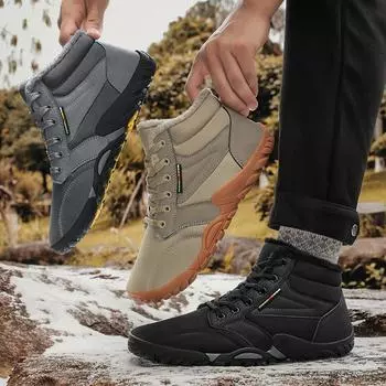 Теплые плюшевые зимние ботинки для мужчин, зимние ботинки по щиколотку, нескользящая обувь для походов на открытом воздухе, водонепроницаемые ветрозащитные мужские кроссовки 47