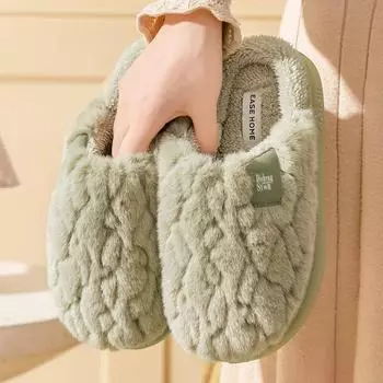 Теплые противоскользящие новые хлопковые тапочки на толстой подошве для женщин, осенние и зимние домашние тапочки из меха и хлопка для домашних пар 36-37 розовый
