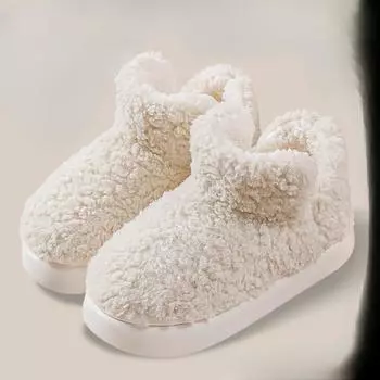 Теплые пушистые хлопковые тапочки женские толстые подошвы нескользящие хлопковые туфли 36-37 белый