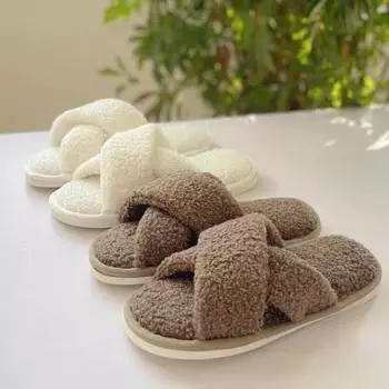 Теплые пушистые тапочки с перекрестными ремешками, плюшевые домашние тапочки с открытым носком, нескользящая подошва, домашние тапочки для женщин 36-37 розовый