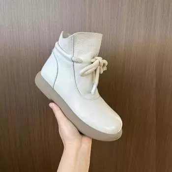 Теплые сапоги из натуральной кожи и шерсти, зимние женские ботильоны, хлопковая обувь, нескользящие женские сапоги с плоской подошвой и мягкой подошвой 35 чёрный