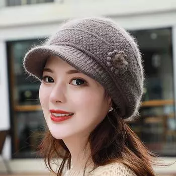 Теплые шапки для людей среднего и пожилого возраста, женские вязаные шапки из пряжи, защита ушей, теплые шапки с утиным язычком, зимние ветрозащитные шапки