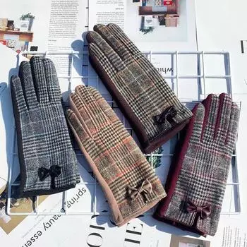 Теплые шерстяные перчатки для велоспорта Сенсорные перчатки для сенсорных экранов Контрастные перчатки с бантами на пальцах Теплые хлопковые перчатки one size fits all хаки