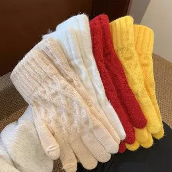 Теплые шерстяные перчатки в стиле ретро японской вязки для женщин зимой с кончиками пальцев и сенсорным экраном для студентов, катающихся на велосипедах, для защиты от ветра и холода one size fits all