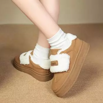 Теплые шерстяные зимние сапоги для женщин 2024 года, новые зимние ботинки с бархатом и толстой подошвой, нескользящие туфли для женщин, обувь из хлопка. 36