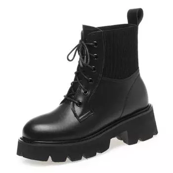 Теплые шерстяные зимние сапоги, женские кожаные мотоциклетные ботильоны на шнуровке, зимние женские ботинки