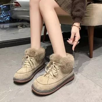 Теплые снегоступы с ремешками Зимние замшевые утолщенные нескользящие ботинки на платформе Мягкая теплая хлопковая обувь 35 чёрный