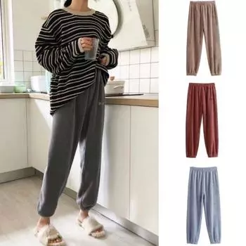 Теплые спортивные штаны женские зимние теплые коралловые флисовые повседневные свободные пижамные штаны домашние студенческие ленивые штаны Onesize какао