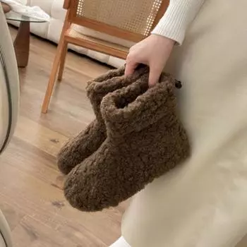 Теплые тапочки из искусственного меха для женщин и мужчин, зимняя обувь для дома, мягкая плюшевая обувь, однотонные домашние пушистые сапоги для девочек и мальчиков 35 чёрный