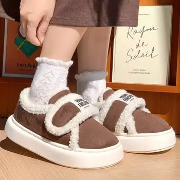 Теплые тапочки из овечьей шерсти и хлопка, женские, осенне-зимние, с толстой подошвой, для дома, в комплекте с домашней обувью 40-41 розовый