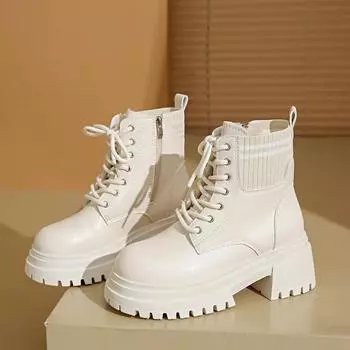 Теплые удобные однотонные простые зимние стильные толстые подошвы модные ботинки универсальные тонкие повседневные женские ботинки на шнуровке 35 чёрный