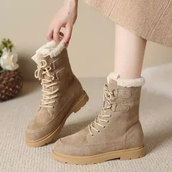 Теплые удобные зимние ботинки с толстой подошвой для женщин, зимние новые модные повседневные ботинки для женщин 35 чёрный