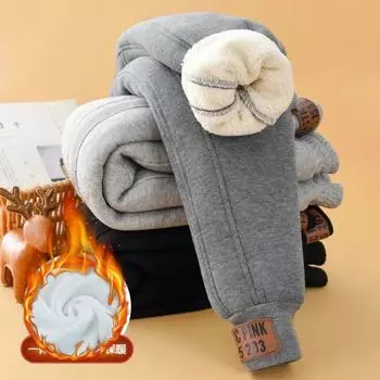 Теплые утепленные брюки для мальчиков, детские спортивные штаны из бархата и хлопка, повседневные брюки для подростков на осень-зиму 150 чёрный