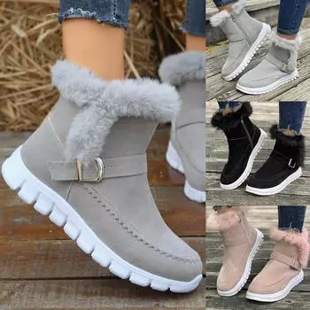 Теплые утолщенные плюшевые зимние сапоги, женские зимние сапоги для женщин, нескользящая хлопковая обувь 38 серый