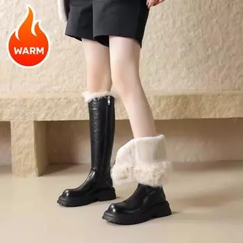 Теплые утолщенные высокие сапоги, рыцарские сапоги, женские осенне-зимние сапоги, новый стиль, боковая молния, толстая подошва, высокие сапоги 35 чёрный