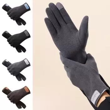 Теплые варежки с полным пальцем, перчатки для велоспорта с пятью пальцами, модные тонкие флисовые перчатки на осень чёрный