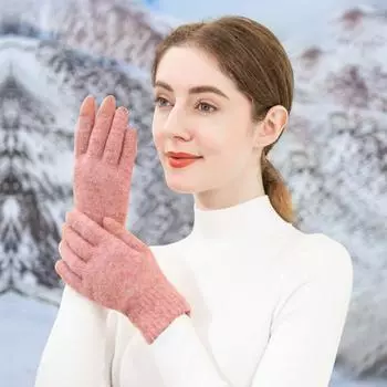 Теплые варежки с полным пальцем, утолщенные перчатки, осенние женские вязаные перчатки для отдыха на природе чёрный