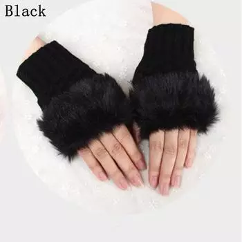 Теплые вязаные перчатки без пальцев из овечьей шерсти, с открытыми пальцами и запястьем, из искусственного кроличьего меха, для пар, митенки без пальцев