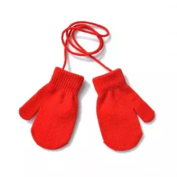 Теплые вязаные перчатки со шнурком зимние варежки милые теплые детские перчатки