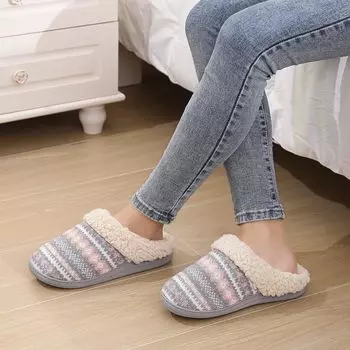 Теплые вязаные плюшевые тапочки Comwarm для женщин, мягкие, пушистые, домашние тапочки, зимние тапочки с флисовой подкладкой и пеной с эффектом памяти 36-37 фиолетовый