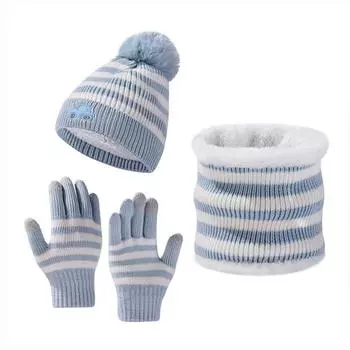 Теплые вязаные шапки с помпоном, длинные шарфы, набор перчаток для сенсорного экрана, приятная для кожи, теплая вязаная шапка-бини с подкладкой из ультратолстого флиса чёрный