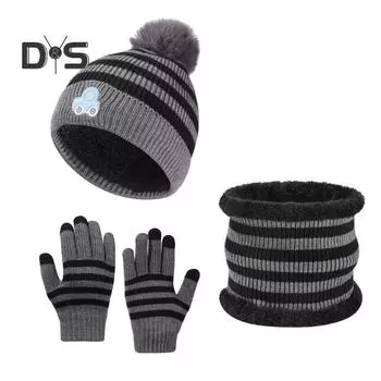 Теплые вязаные шапки с помпоном, длинные шарфы, набор перчаток для сенсорного экрана, приятная для кожи, теплая вязаная шапка-бини с подкладкой из ультратолстого флиса розовый