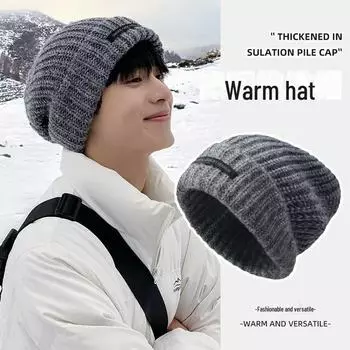 «Теплые вязаные шерстяные шапки с защитой ушей для больших голов — коллекция осень-зима» One size