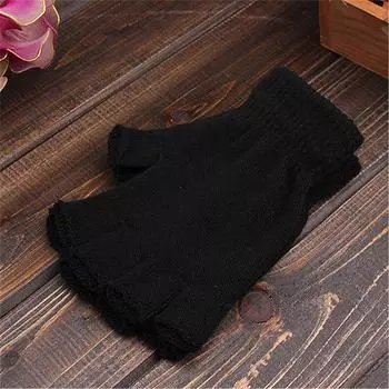 Теплые женские эластичные мужские зимние черные перчатки с полупальцами рабочие перчатки 1 пара вязаные уникальные