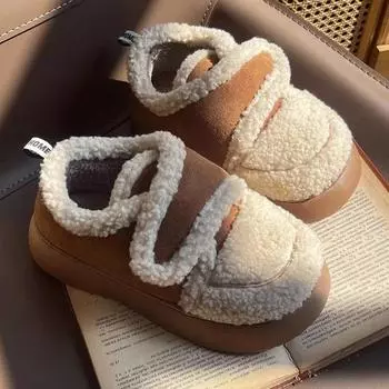 Теплые женские ботильоны из овечьей шерсти, нескользящие туфли на хлопковой подкладке на плоской подошве, женские зимние плюшевые ботинки 36-37 кофейный