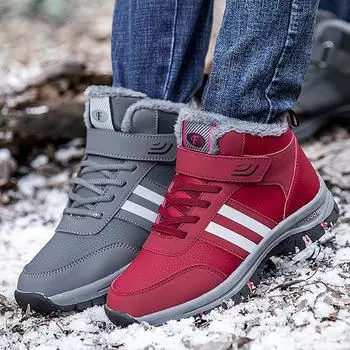 Теплые женские ботинки, модные нескользящие женские ботильоны, зимние водонепроницаемые мужские ботинки для снега, мягкая походная обувь, размер 35-45 35 чёрный