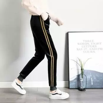 Теплые женские брюки Pleuche, эластичные, с высокой талией, на шнуровке, модные брюки длиной до щиколотки для женщин S чёрный