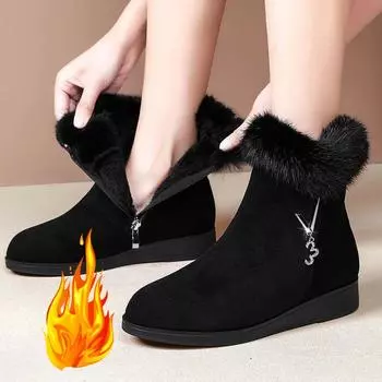 Теплые женские хлопковые ботинки с мехом кролика, зимние сапоги, утолщенные сапоги из хлопка для мам на осень и зиму 35