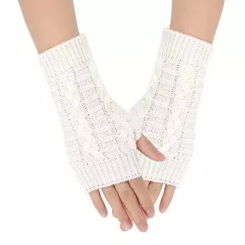 Теплые женские перчатки без пальцев, зимние перчатки без пальцев, классические варежки на запястье для женщин White