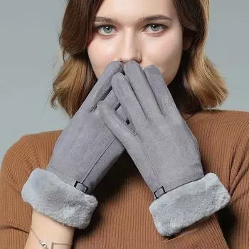 Теплые женские перчатки из зимней замши для езды на велосипеде с сенсорным экраном и утолщенным бархатом One size розовый