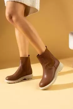 Теплые женские сапоги с деталями из трикотажа 60-1017-23