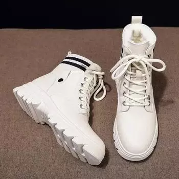 Теплые женские туфли на толстой платформе большого размера со шнуровкой и шнурками, женские зимние ботинки, нескользящие, демисезонные, защитные 35