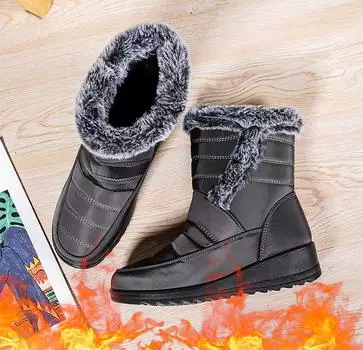 Теплые женские зимние ботинки с высокой трубкой, водонепроницаемые женские ботинки с боковой цепочкой, повседневная женская обувь 44 чёрный