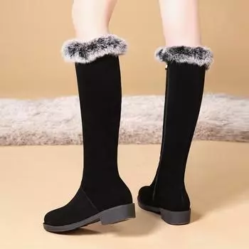 Теплые женские зимние сапоги, зимние новые черные, красные, верблюжьи, модные женские сапоги до колена, меховые, плюшевые, повседневные, резиновые, женские, длинные туфли 35 чёрный