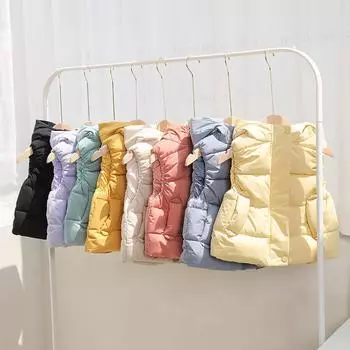 Теплые жилеты с капюшоном для мальчиков и девочек, осенне-зимние куртки без рукавов для малышей, повседневные детские жилеты на молнии 130cm