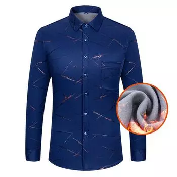 Теплые зимние 2-слойные мужские повседневные рубашки с длинным рукавом и карманом 40