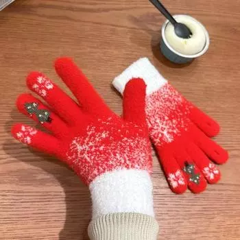Теплые зимние бархатные перчатки женские варежки кавайные рождественские вязаные перчатки женские синий