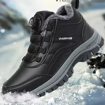 Теплые зимние ботинки большого размера 36-48, мужская повседневная рабочая обувь, кожаные или замшевые высокие нескользящие ботинки по щиколотку, новые водонепроницаемые зимние ботинки для мужчин и женщин 36 чёрный
