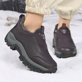 Теплые зимние ботинки для женщин, нескользящие, водонепроницаемые, женские зимние кроссовки для активного отдыха, удобные прогулочные короткие ботинки с подкладкой из искусственного меха 36 чёрный